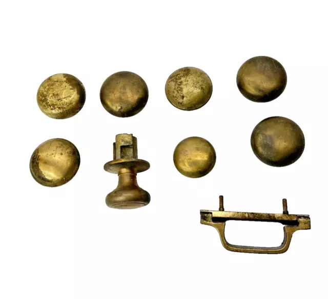 LOT 8 ASSORTED BRASS CAST DOOR KNOBS AND 1 HANDLE - All Aged But Usable!