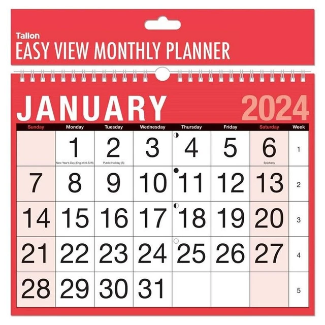 2025 A4 EASY Month To View Spiral Bound Wall Planner Calendar