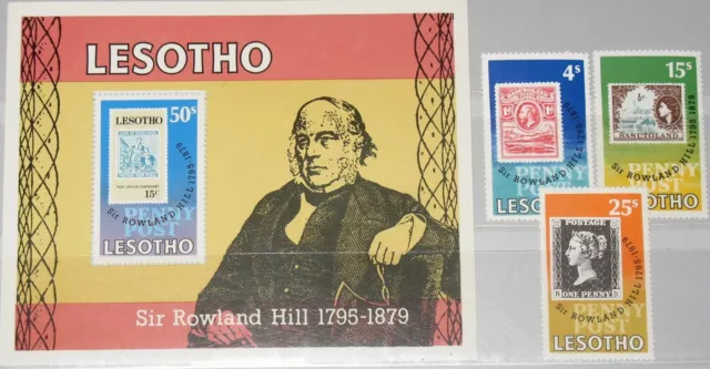 LESOTHO 1979 274-76 Block 3 274-77 Sir Rowland Hill Stamp on Stamp MNH