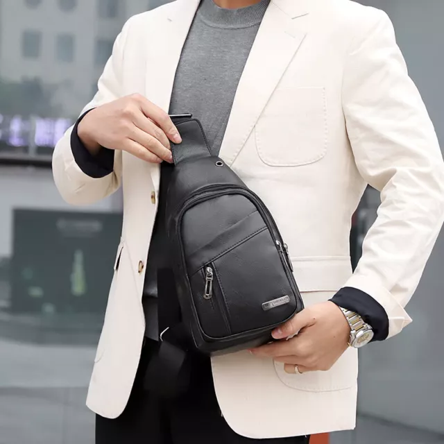 Mens Leather Crossbody Bag Shoulder Sling Bag Chest Bags for Travel Hiking US