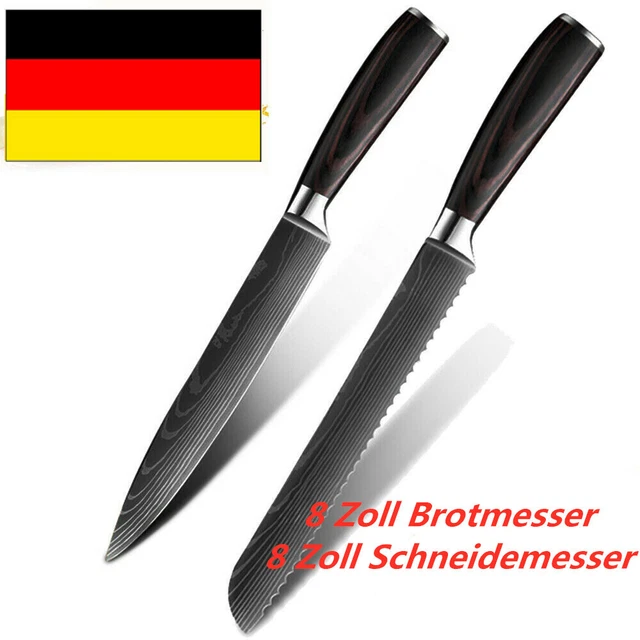 2 Küchenmesser 8 Zoll Schneidemesser Brotmesser Edelstahl Brotschneid Kochmesser