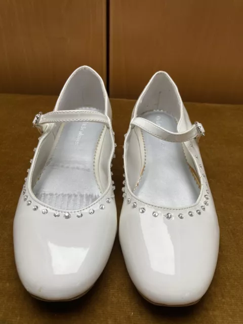 Abito brevettato bianco taglia 4UK scarpe per adulti matrimonio fiore ragazza conferma comunione