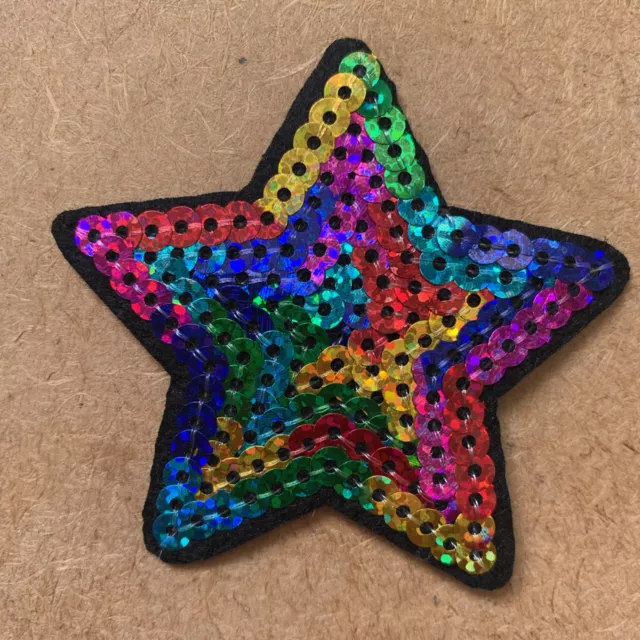 1pc Star Sequin Embroidered Patch rainbow Iron On Applique craft sewing #1355