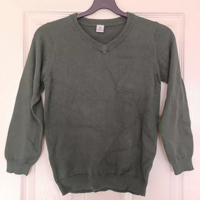 Nuovo Maglione Collo A V 8 Anni Ragazzi Verde Scuola 100% Cotone