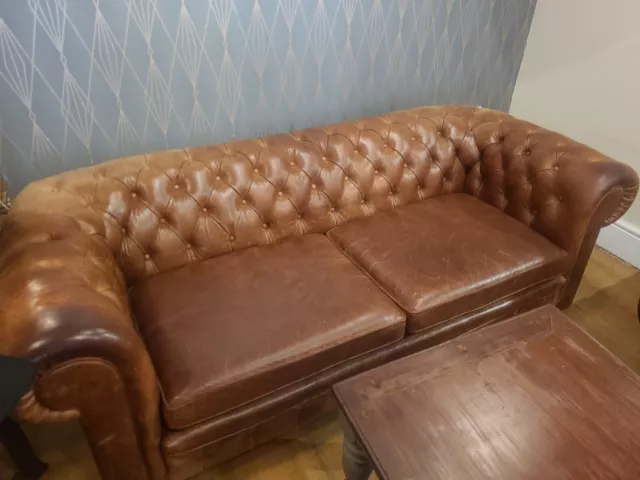 Vintage Tan Leather Chesterfield 3 Seater Sofa