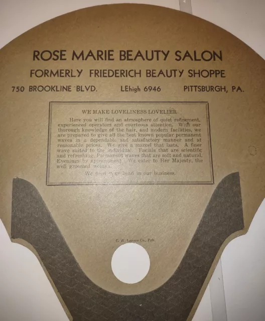 Rose Marie Beauty Salon Brookline PA Vintage Advertising Fan Pittsburgh