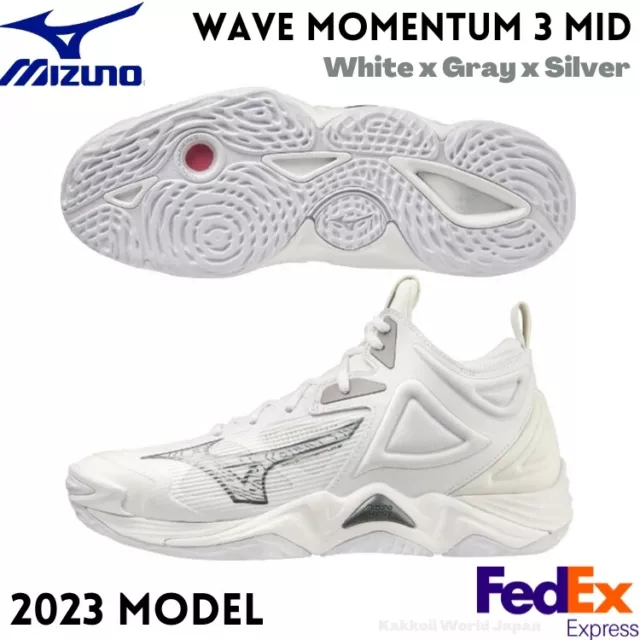 Mizuno Volleyball Shoes WAVE MOMENTUM 3 MID White/Gray/Silver V1GA2317 51 NEW!!