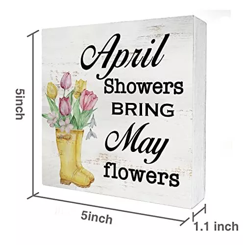 April Showers Bring May Flowers Wood Box Sign Home Decor Rustic Spring Quote 3