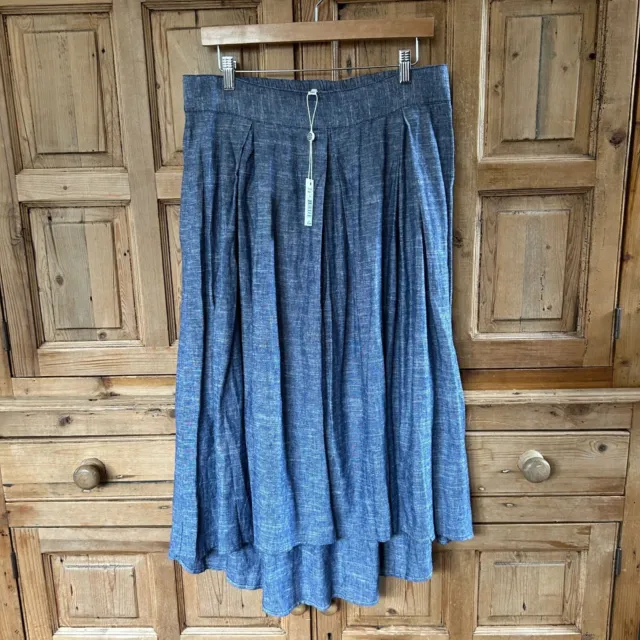 NWT Max Studio Large Blue Chambray Midi Skirt Elastic Waist Linen Blend