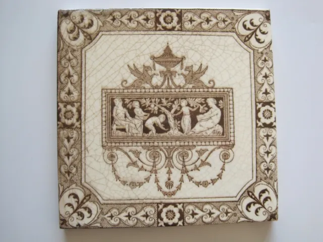 ANTIQUE VICTORIAN 6" AESTHETIC TRANSFER PRINT TILE - WEDGWOOD c1880 T279