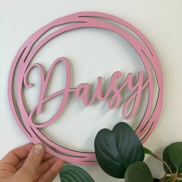 Personalised wooden name hoop wreath - Circle Loop Plaque - Any colour Name