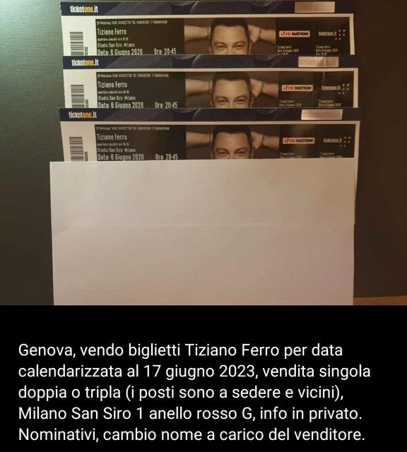 3 biglietti concerto tiziano ferro zona anello rosso G