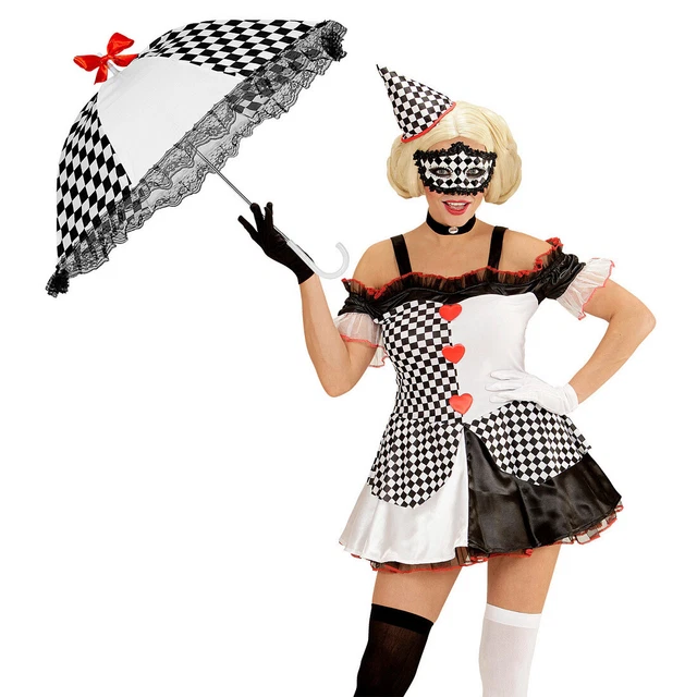 Pierrot ombrello in pizzo bianco-nero - ombrello arlecchino con volant - ombrellone volant