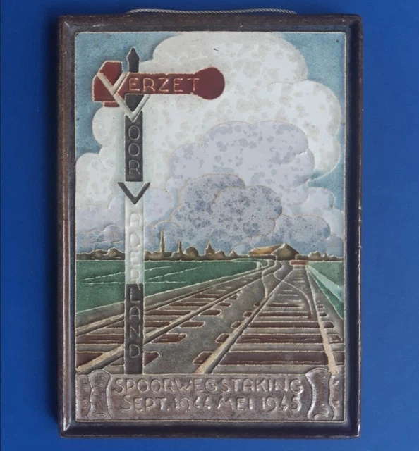 Porceleyne Fles 1945 Railway strike WW-2 Royal Delft Cloisonne tile Resistance 5