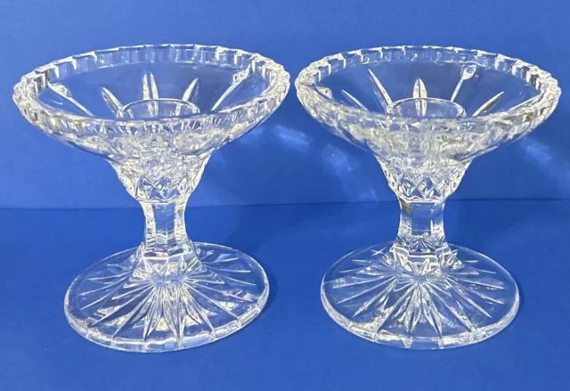 Pair Of Gorham King Edward Lead Crystal  Candlesticks 3 1/2” Tall 3 3/4” Wide