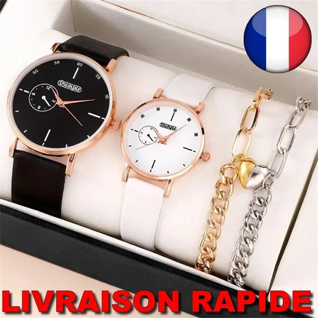 Ensemble de montres à quartz en cuir pour hommes et femmes