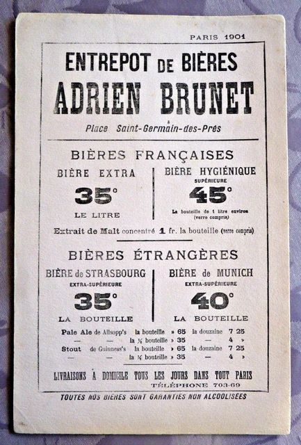 Buvard - Entrepot De Bières Adrien Brunet Saint Germain Des Prés Tarif 1901 Rose