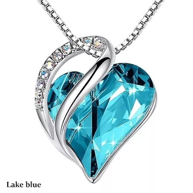 Women Silver Love Heart Lake Blu Zircon Pendant Necklace Valentine's Day Gifts
