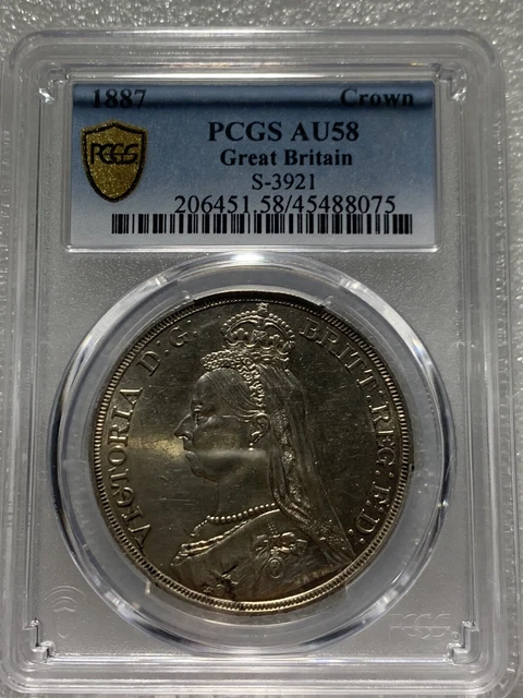 1887 UK Great Britain Queen Victoria Silver Crown Coin PCGS AU58