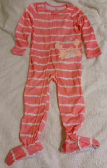 Carters Girls Footed Pajamas One Piece Size 5t Crab Pink Zip New no Tags