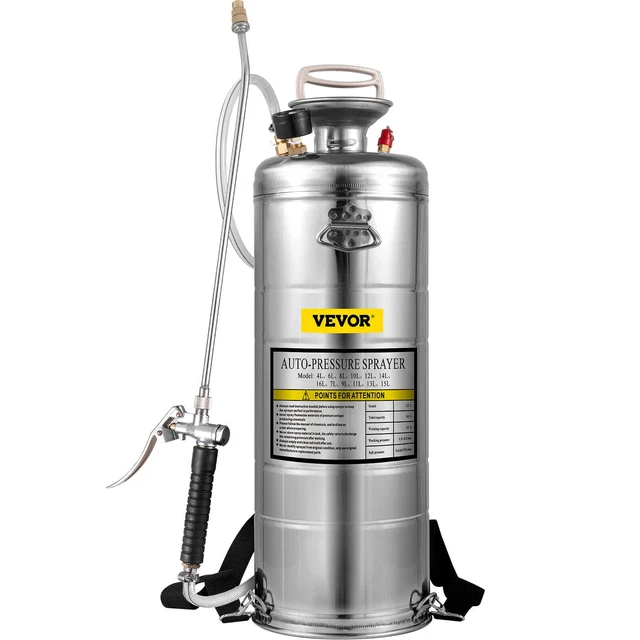 VEVORbrand3.5Gallon Pump SprayerStainlessSteel,Lawn and Garden Hand Pump Sprayer