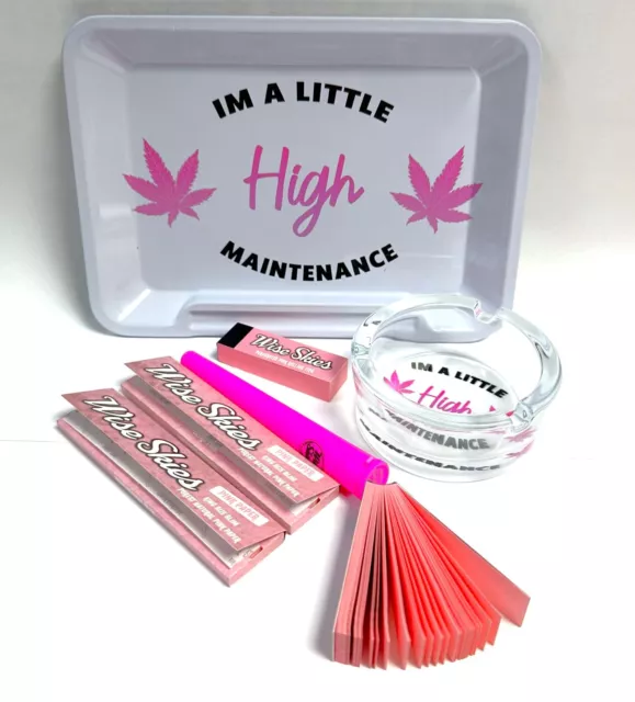 Pink High Maintenance Rolling Tray Set Ashtray Pink Rolling Papers Pink Tips UK
