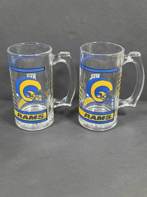 2x NFL Los Angeles Rams Beer Mug Glass Stein LA Football Team Cup Vintage Pair