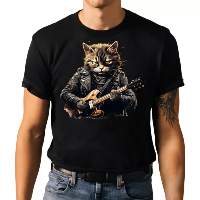 Cat Playing Guitar Funny T-shirt - Animal Pet Rock Music Lovers Tee Shirt