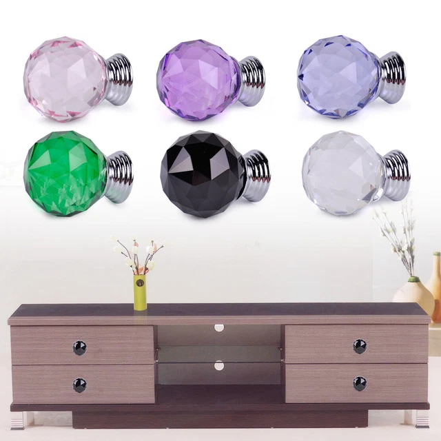 30mm Crystal Glass Door Knobs Cupboard Cabinet Drawer Kitchen Pull Handle lp