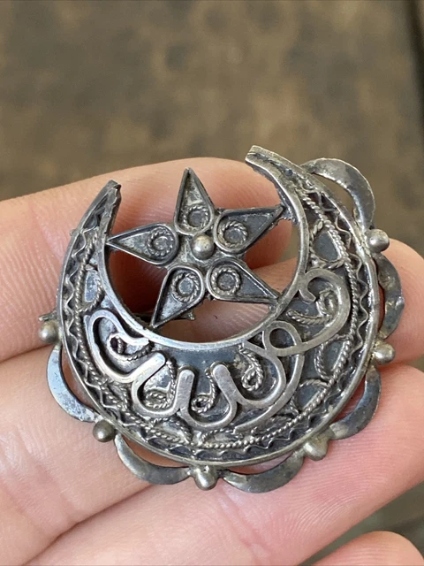 Broche Ancienne En Argent Massif Filigrane - Style Kabyle Berbère Ethnique