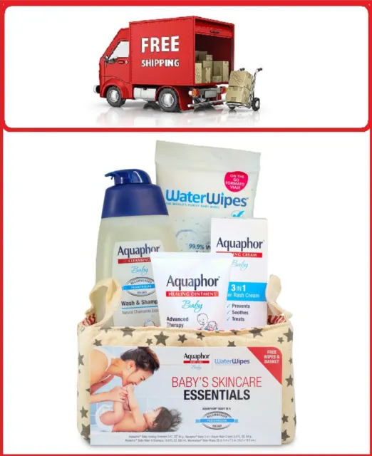 Aquaphor Baby Skincare Essentials 4 Piece Baby Gift Set with Basket