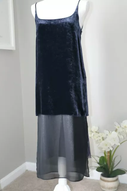 Cedric Charlier - Layered Velvet Cami Dress, Navy/Silver, size 6, NWT