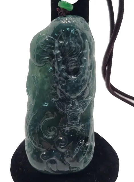 Natural Burma Jade Jadeite Dragon Pendant Icy Green Certified Grade A Hand Carve