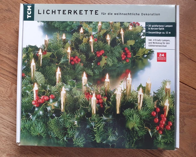 TCM BAUMLICHTERKETTE 30 goldfarbene Lampen in KerzenOptik