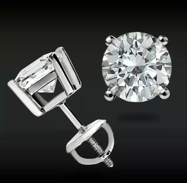 2.00 Ct Round Cut FL/D Lab Created Stud Earrings 14k White Gold 7mm Screw Back