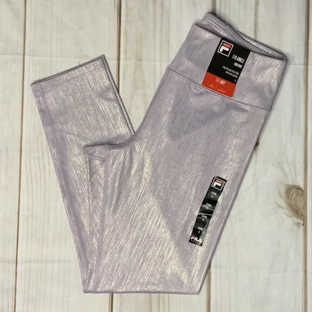 FILA Size L Leggings 7/8 High Rise Metallic Lavender NWT