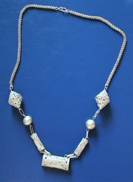 Collier Vintage à Baguettes En Argent - Créateur à Identifier, Magnifique Pièce Originale Occasion