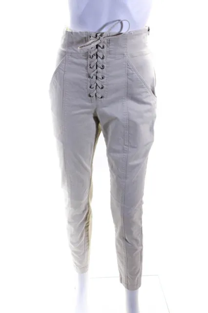 ALC Women's High Rise Lace Up Skinny Ankle Pants Ivory Size 4