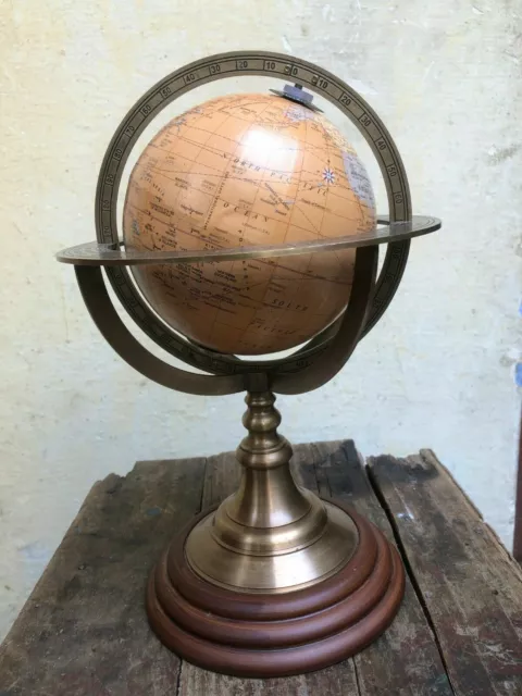 Nautical Rotating Armillary Globe Vintage Brass Desktop Office Table Top Decor