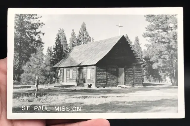 VTG RPPC St Paul Mission Log Cabin Lake Roosevelt Kettle Falls WA Photo Postcard