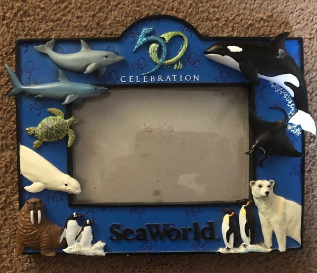 Sea World Parks 50th Celebration Glitter Picture Frame Photo 4 X 6 Animals 3D