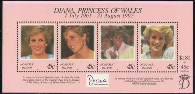 Thematic stamps NORFOLK IS 1998 DIANA SHEETLET OF 4 mint