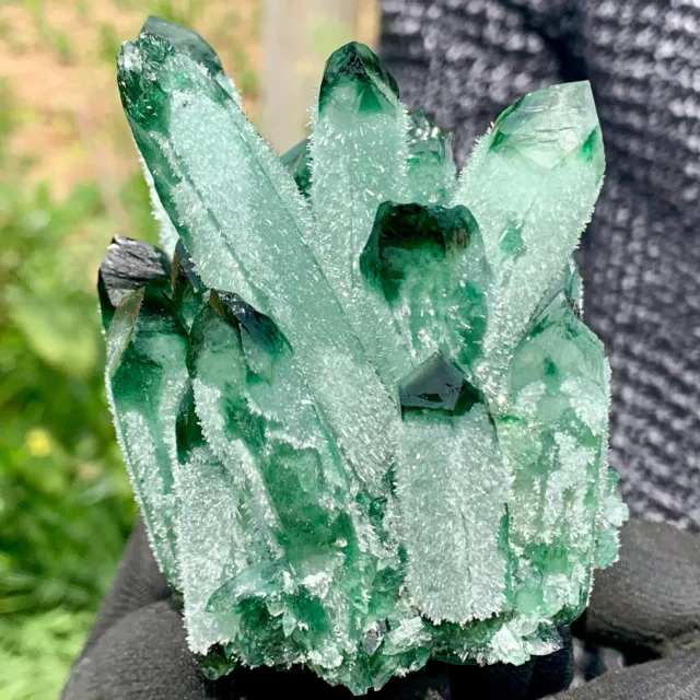 532g New Find Green Phantom Quartz Crystal Cluster Mineral Specimen Healing