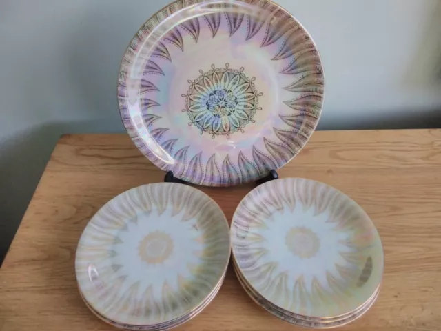 Vintage  Lustre 1 x Cake Plate and 6 x Side Plates
