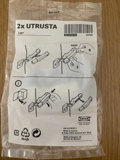 IKEA UTRUSTA Soft-Close Door Hinge Damper - 153 Degree Opening, 1 3/4" To 2 1/4" Mounting