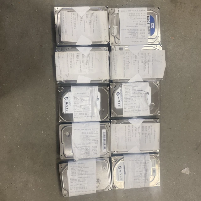 Job Lot of 10 x Various Brands 3.5” 500GB SATA Hard Drives Wiped and Tested