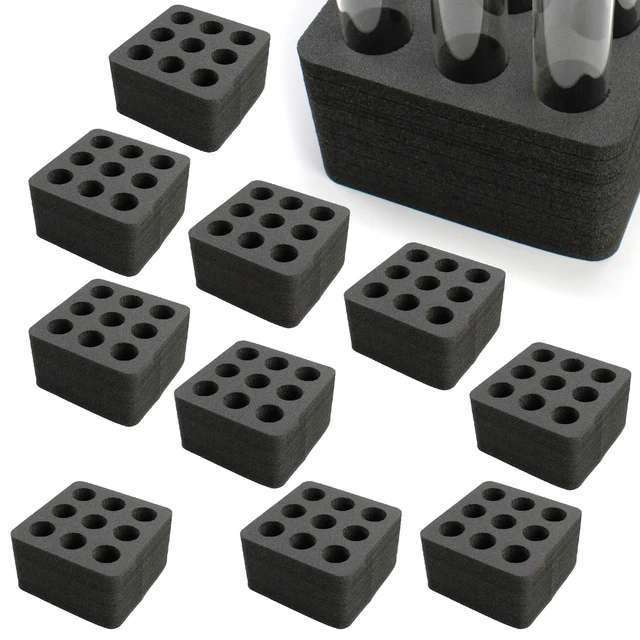 10 Test Tube Freezer Racks Black Foam Stand Transport Holds 9 Fits up to 30mm