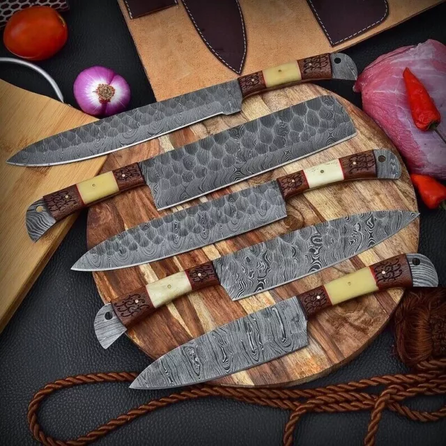Handmade DAMASCUS STEEL CHEF KNIFE Set Kitchen Knives X450
