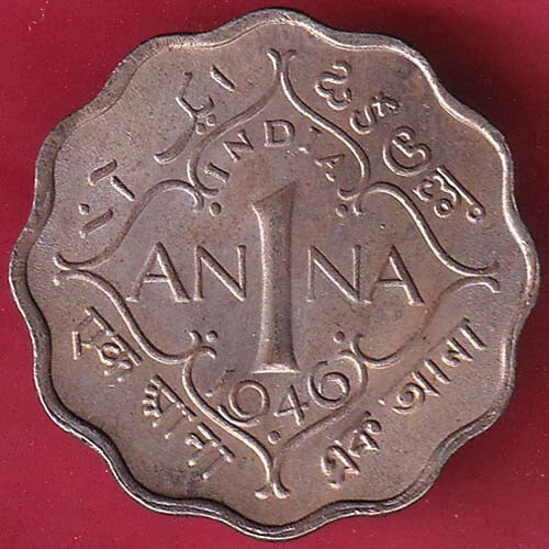 BRITISH INDIA 1946 unc GEORGE VI ONE ANNA RARE COIN #Y62