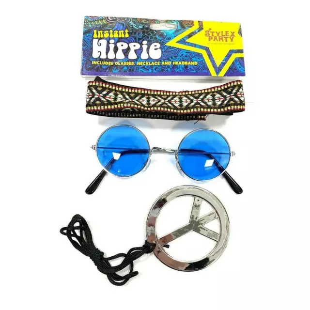 Blue Hippy Kit | Fancy Dress Glasses Set Costume Hippie 1960 Peace Sign